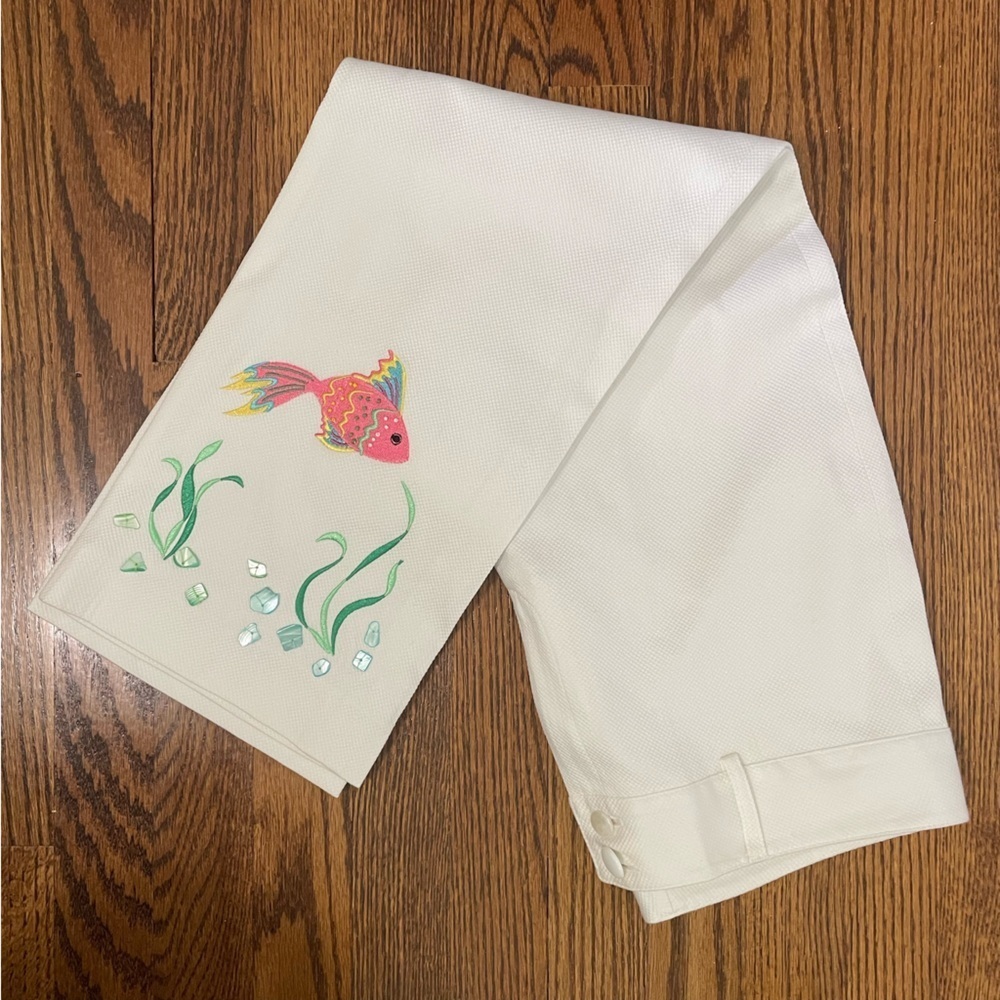 Jade Melody Tam White Capri Beaded Fish Pant Size 6